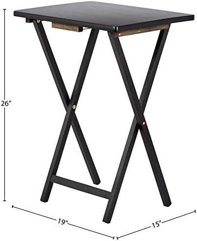 Amazon Basics Portable Foldable TV Tray Table with Storage Rack, Space-Saving Design, 15" x 19" x 26", Black, 4-Pack