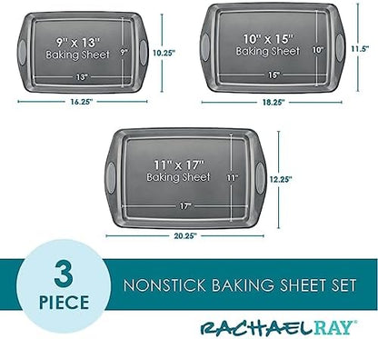 Rachael Ray Bakeware Nonstick Cookie Pan Set, Baking Pans Set, 3 Piece