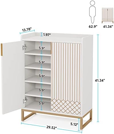 Tribesigns Shoe Cabinet with Doors, 5 Tiers Shoe Storage Cabinet for Entryway, 25 Pairs Wooden Shoe Cabinets, Modern Shoe Organizer Storage for Living Room, Bedroom, Hallway, Closet, White
