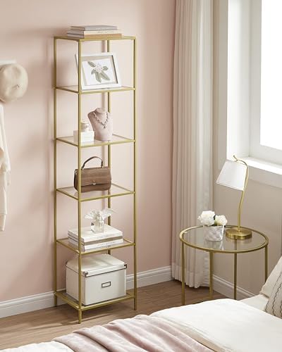 VASAGLE Bookcase Bookshelf, Tempered Glass Bookshelves, Steel Frame