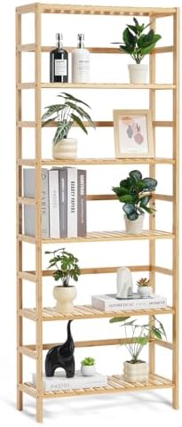 VEVOR 6-Tier Bamboo Shelf, Open Wood Bookshelf, Display Storage Rack Organizer, Freestanding Flower Plant Stand, Multifunctional Bamboo Bookshelf Ideal for Bathroom, Bedroom, Office, Study, Natural