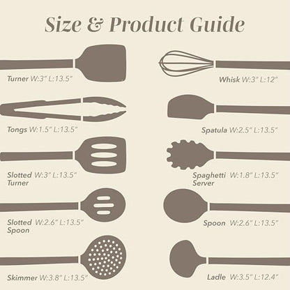 COOK WITH COLOR Silicone Cooking Utensils, Kitchen Utensil Set, Easy to Clean Silicone Kitchen Utensils, Cooking Utensils for Nonstick Cookware, Kitchen Gadgets Set, 10 Pieces, Brown