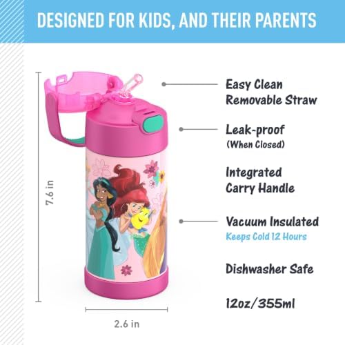 THERMOS FUNTAINER Water Bottle with Straw, 12oz, Princesses