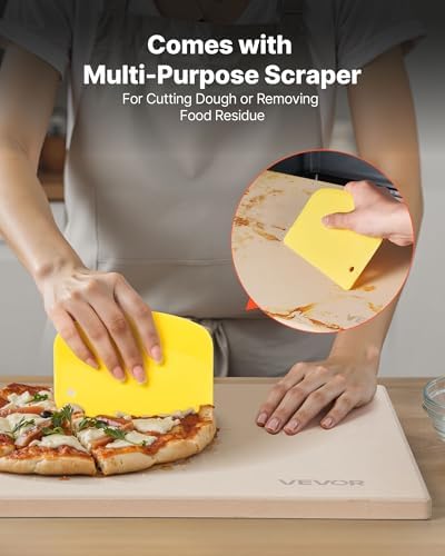 VEVOR Pizza Stone, 15 x 12 x 0.6 in Rectangular Cordierite Pizza Stone, Extra Large Baking Stone with Scraper, 1450℉ Heat-Resistant Bread Stone, for Kitchen Oven, Baking Bread & Pizzas, BBQ Grill