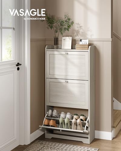 VASAGLE Shoe Storage Cabinet with 3 Flip Drawers, Slim, Holds 12‑20 Pairs