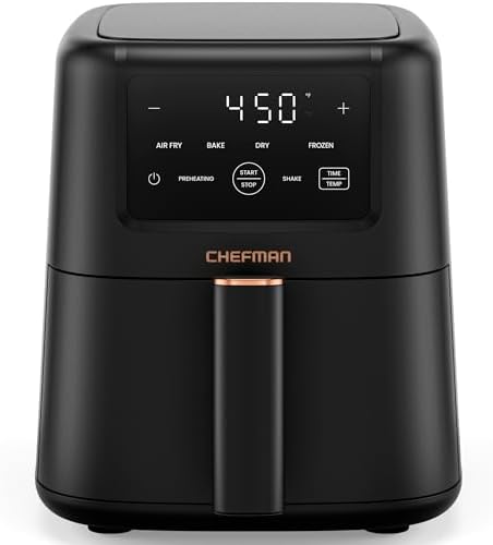 Chefman Compact Air Fryer 3.5 QT - Slim Design Fits Small Kitchens, 4-in-1 Air Fry, Bake, Dehydrate, Frozen, 450°F Max Temp, Narrow Footprint Saves Counter Space, Nonstick Ceramic, Dishwasher-Safe