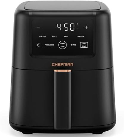 Chefman Compact Air Fryer 3.5 QT - Slim Design Fits Small Kitchens, 4-in-1 Air Fry, Bake, Dehydrate, Frozen, 450°F Max Temp, Narrow Footprint Saves Counter Space, Nonstick Ceramic, Dishwasher-Safe