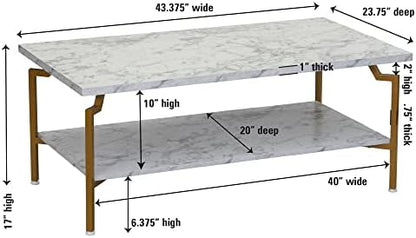 Household Essentials White Marble & Gold Iron Crown Coffee Table