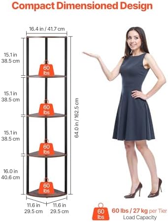 VEVOR 5 Tier Corner Shelf with LED Light, 64" Tall Corner Bookshelf with Storage Shelves for Collectibles, Display Shelf with Multi-Color Lights Controlled Via RC/APP for Bedroom, Living Room, Office