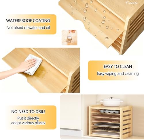 Celestite Wooden Baking Sheet Organizer for Cabinet, Baking Tray Organizer, Cookie Sheet Organizer for Cabinet Kitchen Storage Organization Accessories