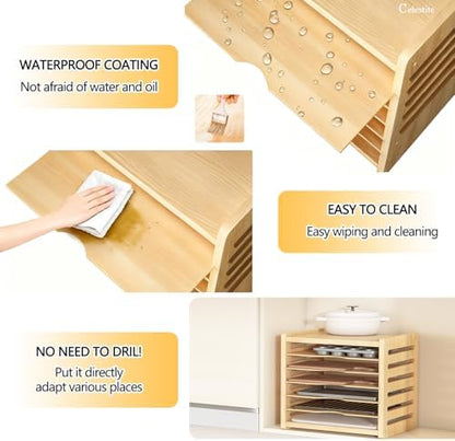 Celestite Wooden Baking Sheet Organizer for Cabinet, Baking Tray Organizer, Cookie Sheet Organizer for Cabinet Kitchen Storage Organization Accessories