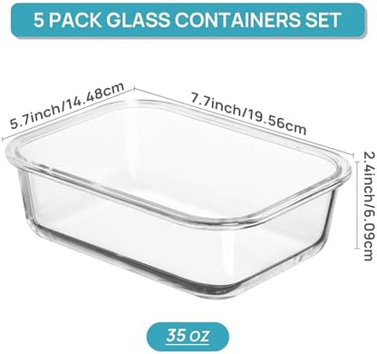 Vtopmart 5 Pack 35oz Glass Food Storage Containers with Lids, Green
