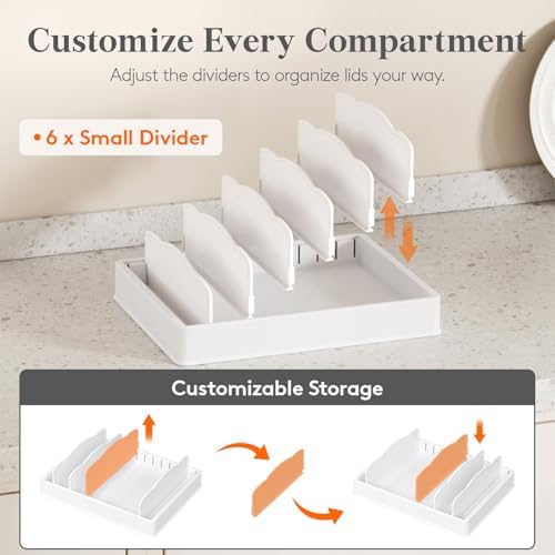 Lifewit Kitchen Cabinet Organizer for Food Contanier Lid with 7 Sections
