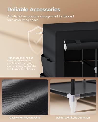 SONGMICS Portable Closet with Cover, 4 Hanging Rods and Shelves