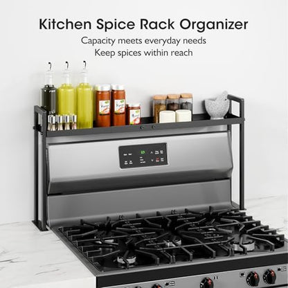 Bumusty Adjustable Stove Top Shelf, 4-Level Spice Rack, Black