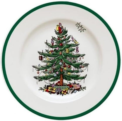 Spode Christmas Tree 4-Piece Dinnerware Setting - Fine Earthenware Holiday Tableware - Dishwasher & Microwave Safe, Festive Christmas Plates, Bowls, Mug - Holiday Dining Essentials