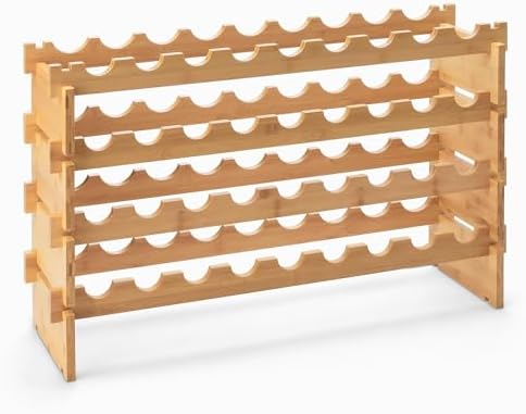 Amazon Basics Stackable Bamboo Wine Rack, 36 Bottle Capacity, Easy to Assemble