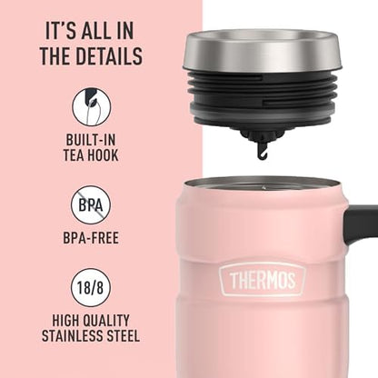 THERMOS Stainless King Travel Mug with Handle, 16oz, Matte Pink