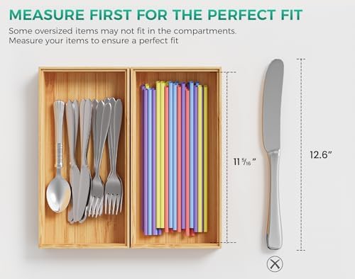 Bamboo Kitchen Drawer Organizer Boxes 12" x 6" Stackable Wooden Organizers