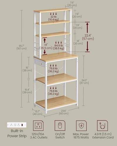 VASAGLE Coffee Bar, 23.6 Inches 6-Tier Baker's Rack with 6 Hooks