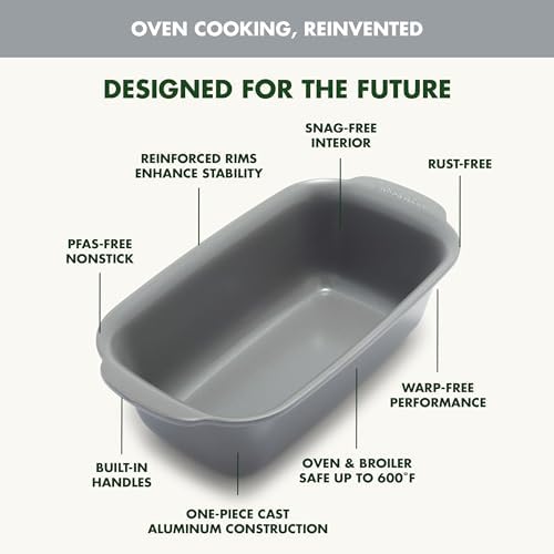 GreenPan Premiere Ovenware Healthy Ceramic Nonstick 1 lb. Loaf Baking Pan, PFAS-Free, Warp-Free Bakeware, Durable Quick Heating, Oven & Broiler Safe to 600F, Dishwasher Safe, Gray