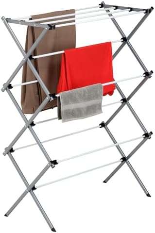 Honey-Can-Do Deluxe Metal Collapsible Clothes Drying Rack, 50 lbs, 29" x 14.2" x 42.1", White & Grey