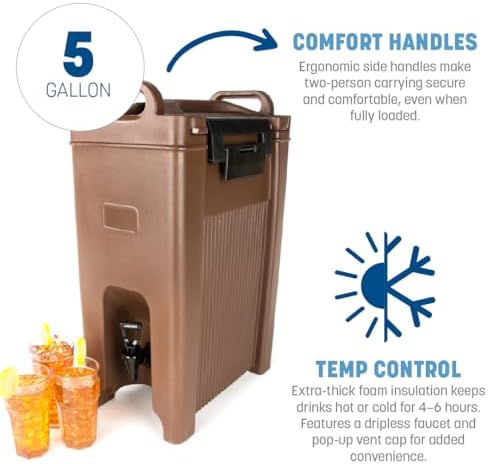 Carlisle FoodService Products Cateraide LD Insulated Beverage Server, Drink Dispenser with Spigot for Commercial or Home Use, 5 Gallon Capacity, 1 Count, Black