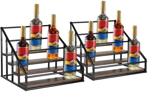 YQBRAO 2-Pack 4-Tier Coffee Syrup Organizer, 32-Bottle Total, Brown