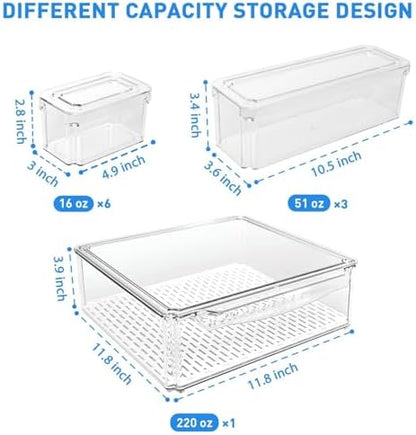 POMEAT 10 Pack Fridge Organizer, Stackable Refrigerator Organizer Bins with Lids, Produce Fruit Storage Containers for Storage Clear for Food, Drinks, Vegetable Storage