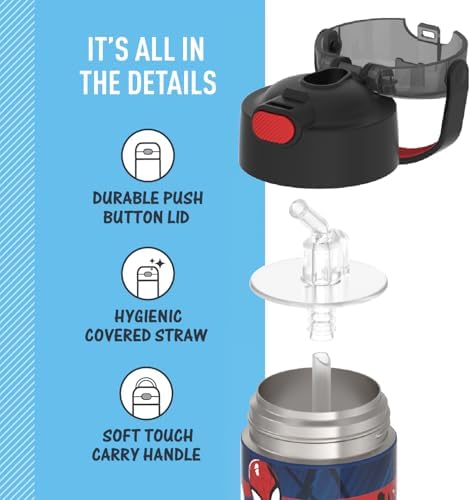 THERMOS FUNTAINER Water Bottle with Straw, Spider-Man, 12 Ounces (Pack of 6)