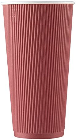 Restaurantware Ripple Wall Coffee Cups 10 Count 20 Ounce Insulated Crimson Paper Cups, Rolled Rim Spill-Resistant Disposable Paper Non-Slip for Coffee, Beverages