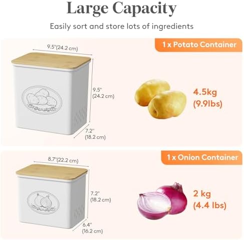 Lifewit Plastic Potato and Onion Storage Bin Box, Set of 2, White