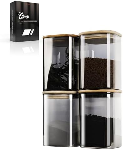 LIBWYS 4-Pack Anti-UV Square Glass Storage Jars with Bamboo Lids (1.22Qt)