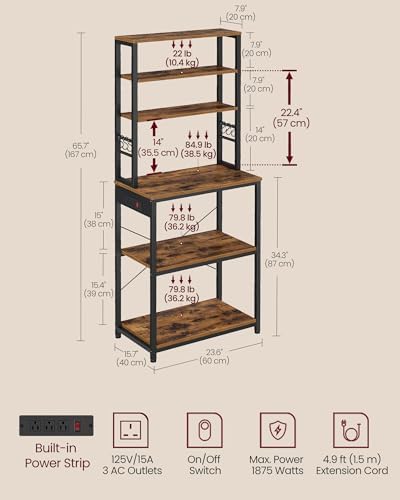 VASAGLE Coffee Bar, 23.6 Inches 6-Tier Baker's Rack with 6 Hooks