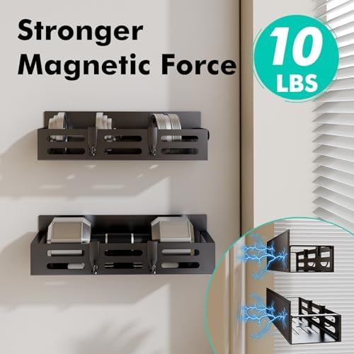 SETBAOO 4 Pack Magnetic Spice Rack for Refrigerator, Black Magnetic Shelf and Fridge Kitchen Storage Cabinet Organizers Seasoning Organization Mini Shelves, Organizadores de Cocina