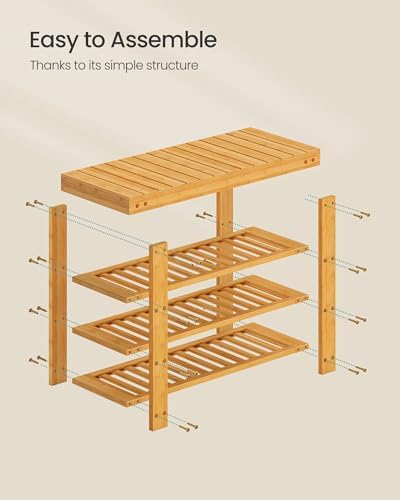 SONGMICS Shoe Rack Bench, 4 Tier Bamboo, 11.3 x 27.6 x 20.5 Inches
