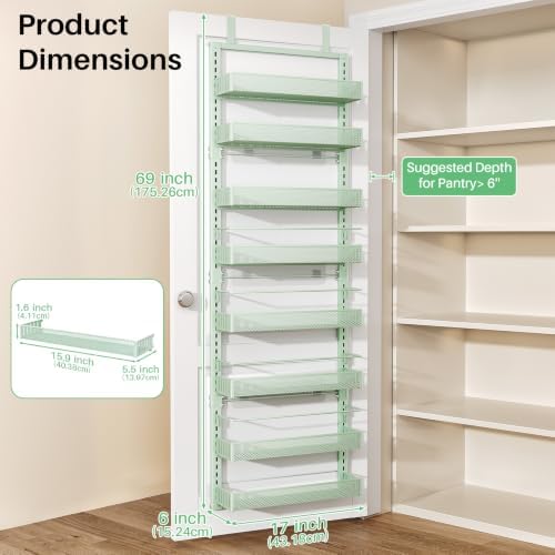 SNTD 8 Tiers Over the Door Organizer, 17" W x 6" D x 69" H, Green