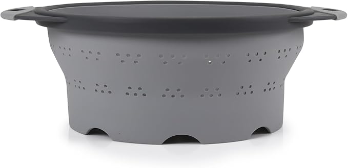 Dexas 10" Collapsible Silicone Colander in Cool Grey, Kitchen Strainer