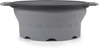Dexas 10" Collapsible Silicone Colander in Cool Grey, Kitchen Strainer