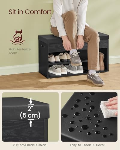 VASAGLE Storage Bench with Cushion, Shoe Bench,11.8 x 31.5 x 17.3 Inches