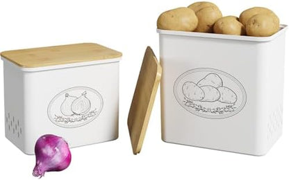 Lifewit Plastic Potato and Onion Storage Bin Box, Set of 2, White