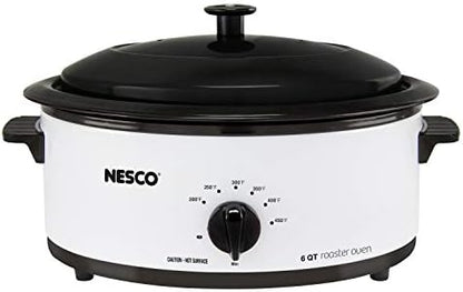 NESCO 4816‑14 Electric Roaster Oven for Everyday Home Cooking, White 6‑Quart Countertop Roaster with Porcelain Coated Steel Cookwell