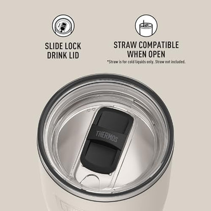 THERMOS Icon Series 24oz Stainless Steel Tumbler with Slide Lock Lid, Leakproof, Fits Cupholder, Dishwasher Safe, Griptec™ Non‑Slip Base, Keeps Drinks Hot 6 Hrs/Cold 22 Hrs, Sandstone