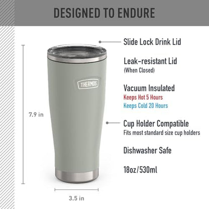 THERMOS ICON SERIES, Stainless Steel Tumbler with Slide Lock, 18 Ounce, River Rock