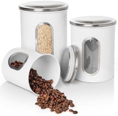 Mixpresso 3-Pcs White Canisters Set for Kitchen Storage Airtight Jars