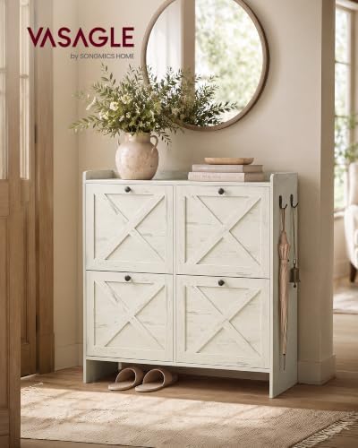 VASAGLE Narrow Shoe Storage Cabinet Organizer with 4 Flip Drawers