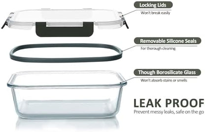 M MCIRCO 24 Piece Glass Food Storage Containers with Lids,Gray