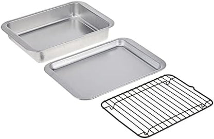 Nordic Ware Naturals 3 Piece Compact Pan Set, Toaster Oven, Counter Ovens, Air Fryer and Broiler Safe, Size for 1-2 Portions - Includes Baking Sheet, Broiling Rack and Rectangular Pan