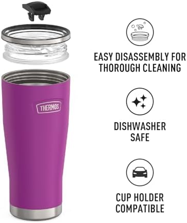 THERMOS Icon Series 24oz Stainless Steel Tumbler with Slide Lock Lid, Leakproof, Fits Cupholder, Dishwasher Safe, Griptec™ Non‑Slip Base, Keeps Drinks Hot 6 Hrs/Cold 22 Hrs, Plum