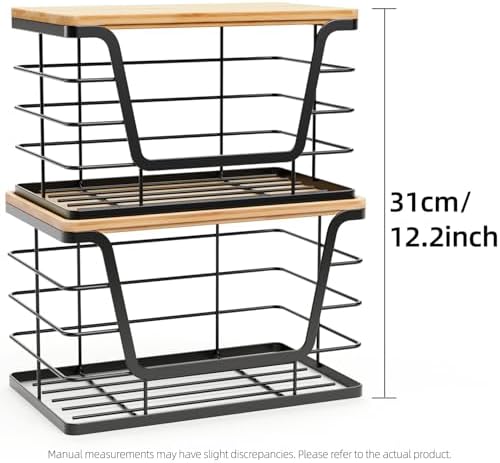 ALOCEO 2 Pack Storage Stackable Kitchen Laundry Organizers with Bamboo Top, Large Trash Bag Holder and Small Garbage Bag Dispenser for Countertop Organization